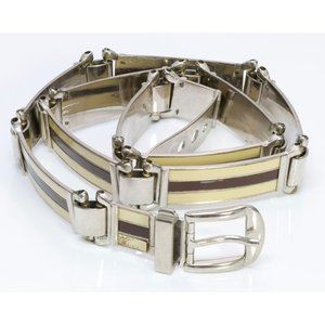 Gucci Sylvie chrome w ivory & red enamel stripes skinny belt